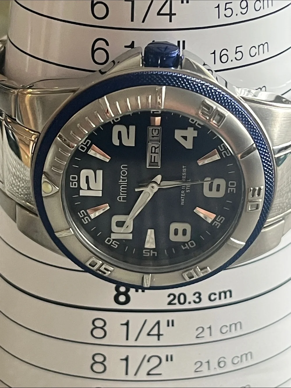 Armitron Silver-Tone Watch with Blue Dial and Bezel